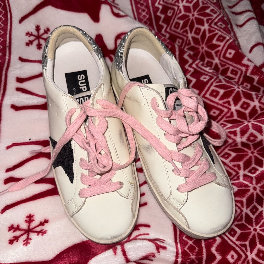 GG inspired star glittery scuffed sneakers